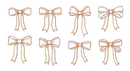 Collection of elegant rose gold bows with flowing ribbons and streamers