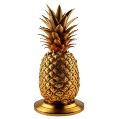 Ornate golden pineapple statue on a round, gold base