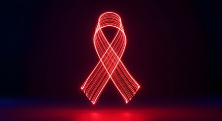 Vibrant red awareness ribbon glows with hope and support against a dark backdrop, symbolizing solidarity and compassion for global health initiatives
