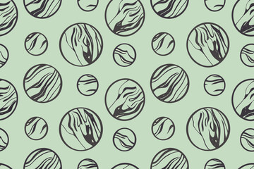 Seamless Pattern of Abstract Organic Shapes in Circles on Pale Green Background vector illustration