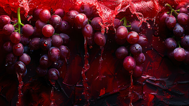 Fresh red grapes dripping with water droplets against a dark background - Powered by Adobe