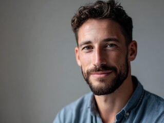 Professional portrait with copy space, illustrating clarity, approachability and modern workplace identity. Soft natural light, minimal editorial realism