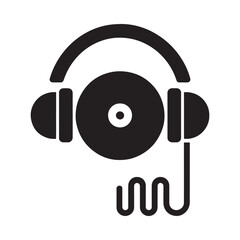 Icon of headphones over a vinyl record with cord
