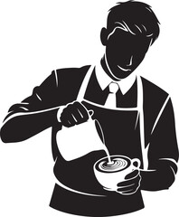 Barista pouring latte art into a coffee cup silhouette