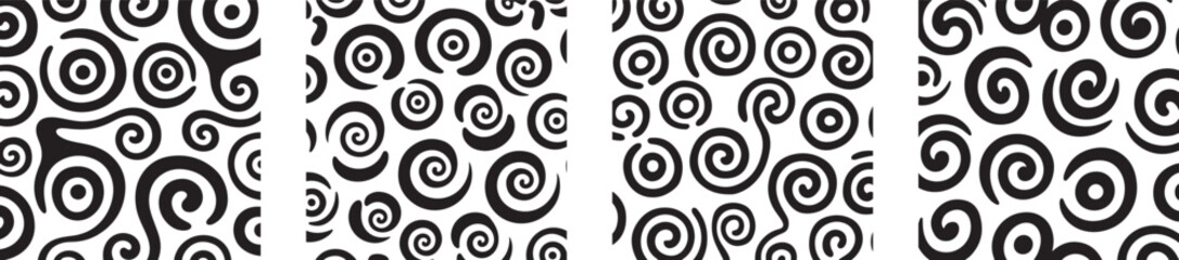 abstract spiral swirl seamless pattern set – bold black and white decorative backgrounds