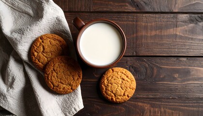 Rustic Oatmeal Cookies and Milk on Dark Wooden Table
