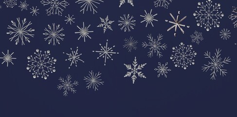 Sophisticated background featuring delicate silver snowflakes on a deep blue canvas, perfect for holiday greetings and winte
