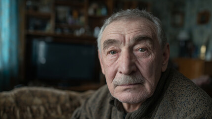 Portrait of elderly man in his living room.