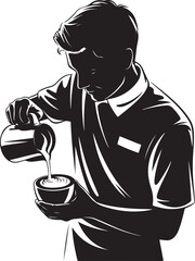 Barista pouring coffee into a cup silhouette illustration