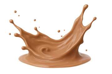 Chocolate milk splashing, brown liquid creating dynamic crown splash and drops, clear transparent background