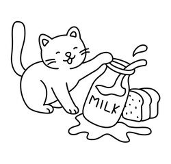 Adorable cartoon kitten playfully coloring page for kids and adults