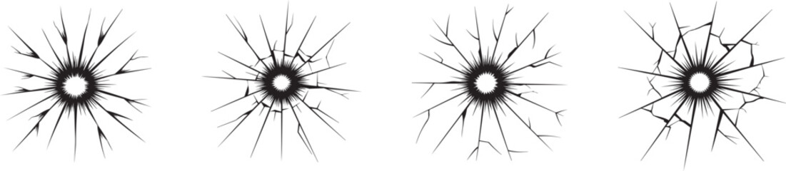 Obraz premium cracked glass impact effect set with sharp fracture burst vectors