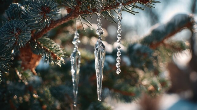 Icicles hanging from branches