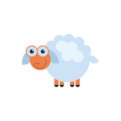 Cute cartoon sheep character with big orange eyes and a happy smile, isolated on white background