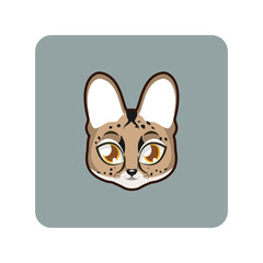 Cute Serval Cat Face Cartoon Illustration - Adorable Wild Feline Avatar Icon