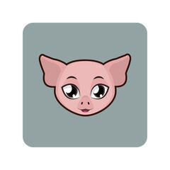 Cute cartoon pig face with big eyes and pink ears, illustration for children's books and farming concepts