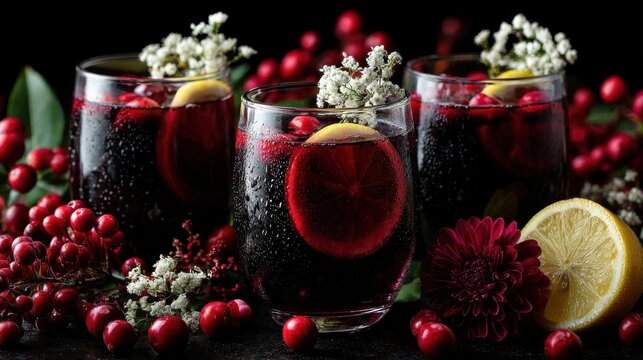 Refreshing berry drink with flowers