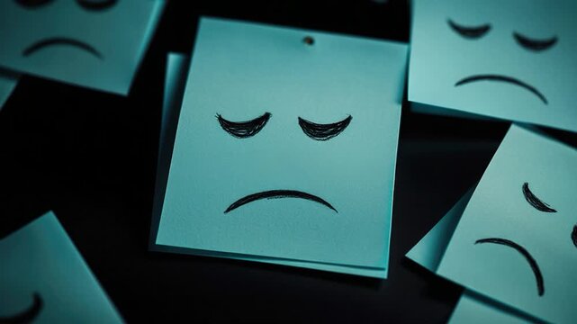 A collection of cards with sad faces, perfect for conveying disappointment or unhappiness