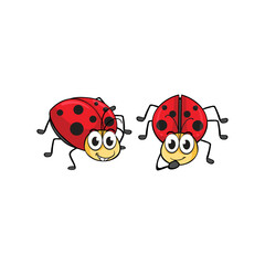 Cute Cartoon Ladybugs A Pair of Friendly Ladybugs with Happy Expressions and Black Spots