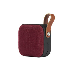 Compact portable wireless bluetooth speaker with leather strap isolated on transparent background