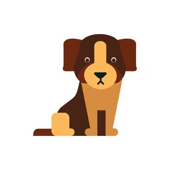 Adorable brown and tan cartoon puppy sitting isolated on a white background, vector art