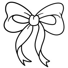 Coquette Ribbon Bow Outline Wavy Elegant Doodle Hand Drawn