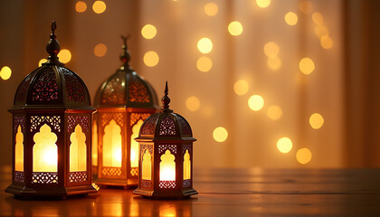 Obraz premium Elegant Ramadan Lanterns with Golden Festive Glow