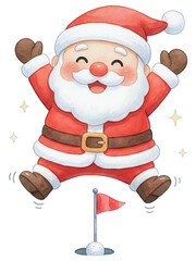 Fototapeta premium Merry santa golf holiday illustration cheerful jolly festive red white beard