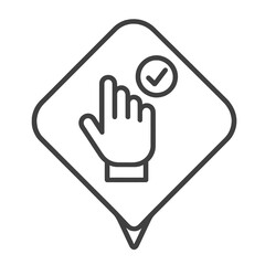 Thin-line angled raised hand vote icon inside diamond pin, transparent PNG, ideal for decision approval, voting tools and assertive choice interfaces.