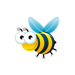 Cartoon Bee Illustration with Bright Eyes and Blue Wings for Children's Animated Media