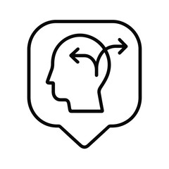 Thin-line angled cognitive decision icon inside rounded square pin, transparent PNG, ideal for decision-making platforms and preference evaluation dashboards