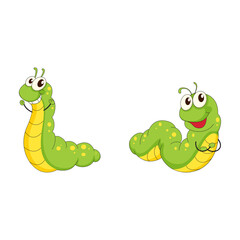 A charming collection of two friendly green caterpillar mascots smiling in different poses