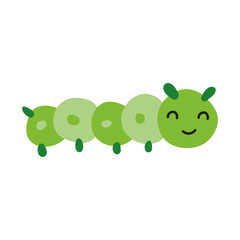 Cute cartoon caterpillar illustration, a smiling green insect on a white background