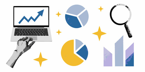 Analyzing business growth with data visualization and research on laptop
