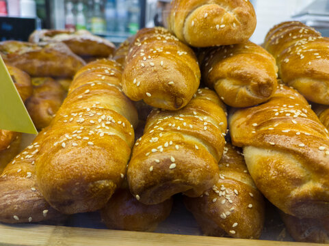 Fresh pastries on the store counter
