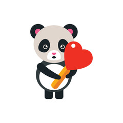 Adorable cartoon panda expressing love with a vibrant red heart, a symbol of affection and sweetness