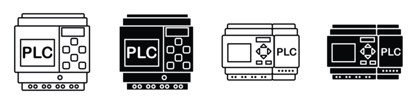 PLC icon in linear and clipart style pack on white background.