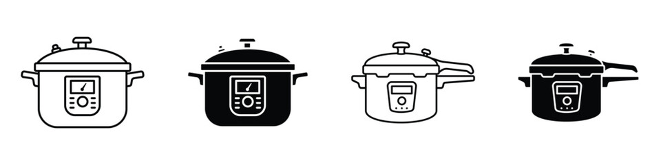 pressure cooker icon in linear and clipart style pack on white background.
