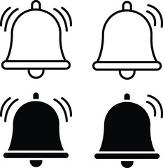 Ringing Notification Bell With Sound Waves Active Alert Vector Silhouette and Pictogram..eps