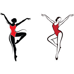 elegant ballerina ballet dancer silhouette with red leotard vector illustration.