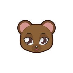 Cute Brown Bear Head Kawaii Animal Character Design Illustration