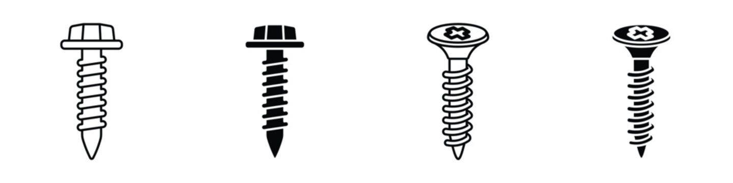 Screws icon in linear and clipart style pack on white background.