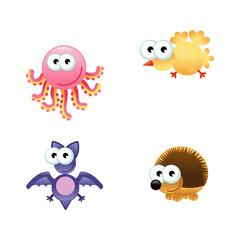 A charming collection of four cute cartoon animal characters with big googly eyes for kids