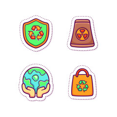 Eco-friendly icons representing conservation, recycling, and nuclear energy awareness
