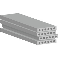 Stack of flat concrete slabs with circular voids for construction and building materials on a transparent background