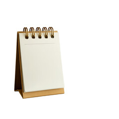 A blank desk calendar with a golden spiral binding stands ready for notes isolated on transparent background
