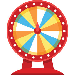 Spinning Wheel Game With Colorful Segments And Red Base Standing On White Background Isolated With Transparent Background