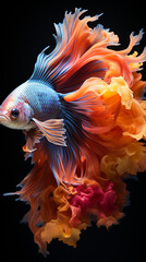 Obraz premium Capture the moving moment of red-blue siamese fighting fish isolated on black background. betta fish. Generate AI