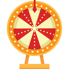 Spinning Wheel Game With Red Yellow Segments And White Dots On Orange Stand Transparent Background