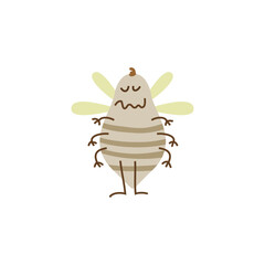 Cartoon Bee Character with Striped Body and Delicate Wings in Neutral Tones Illustration